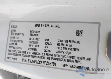 2022 Tesla Model 3 Performance Dual Motor All-Wheel Drive from USA, damaged, VIN 5YJ3E1ECXNF263791